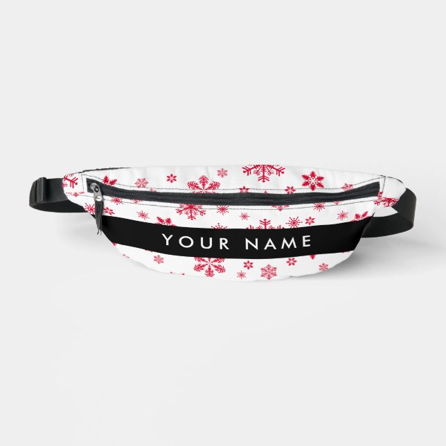 Red Snowflakes, Your name, Personalize Fanny Pack (Front)