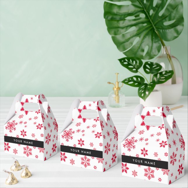 Red Snowflakes, Your name, Personalize Favor Box (Multiple)