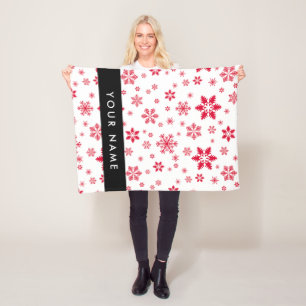 Red Snowflakes, Your name, Personalize Fleece Blanket
