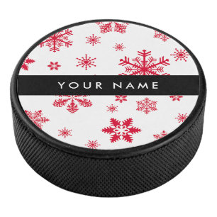Red Snowflakes, Your name, Personalize Hockey Puck