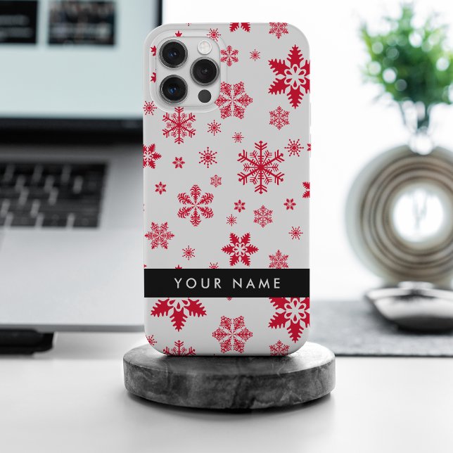 Red Snowflakes, Your name, Personalize iPhone Case (Creator Uploaded)