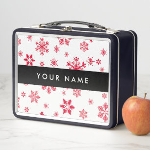 Red Snowflakes, Your name, Personalize Metal Lunch Box