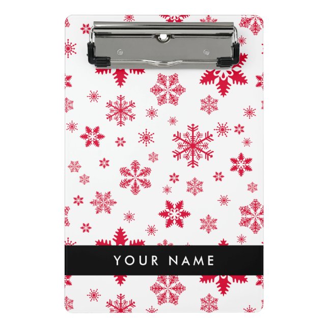 Red Snowflakes, Your name, Personalize Mini Clipboard (Front)