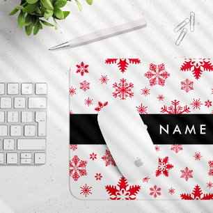 Red Snowflakes, Your name, Personalize Mouse Pad