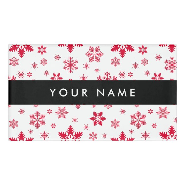 Red Snowflakes, Your name, Personalize Name Tag (Front)