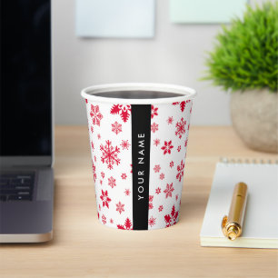 Red Snowflakes, Your name, Personalize Paper Cups