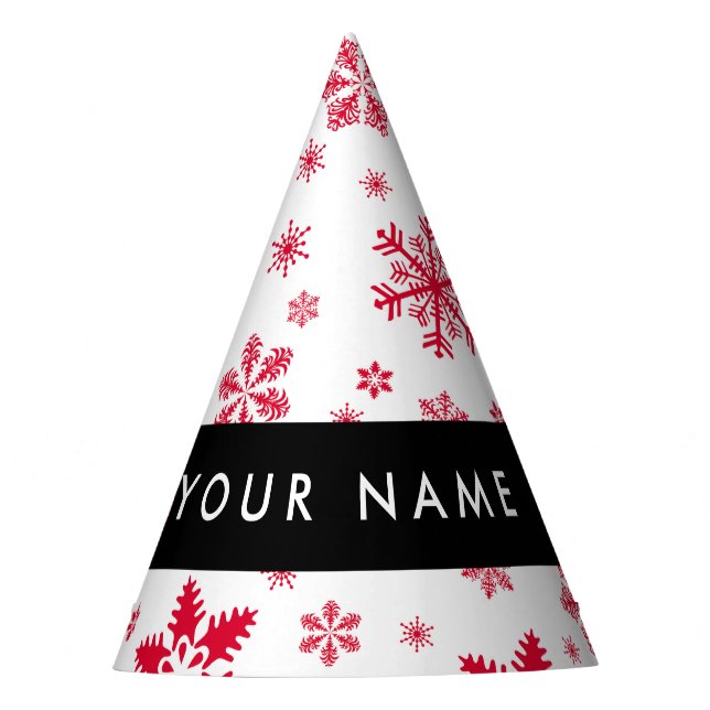 Red Snowflakes, Your name, Personalize Party Hat (Front)