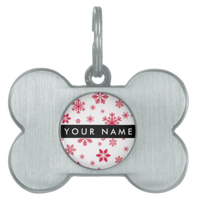 Red Snowflakes, Your name, Personalize Pet ID Tag (Front)