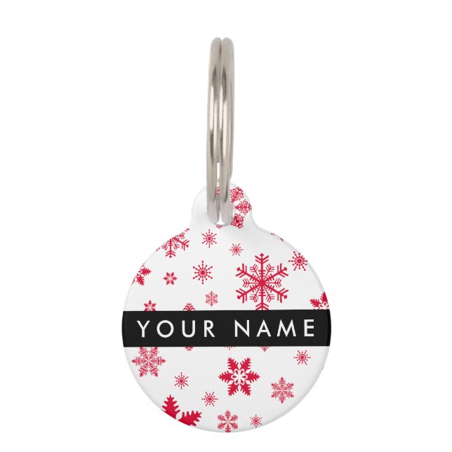 Red Snowflakes, Your name, Personalize Pet Tag (Front)