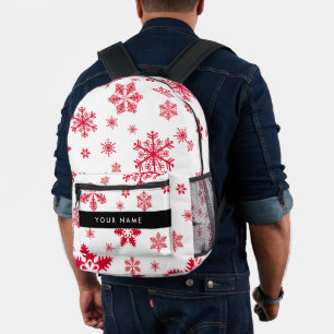 Red Snowflakes, Your name, Personalize Printed Backpack