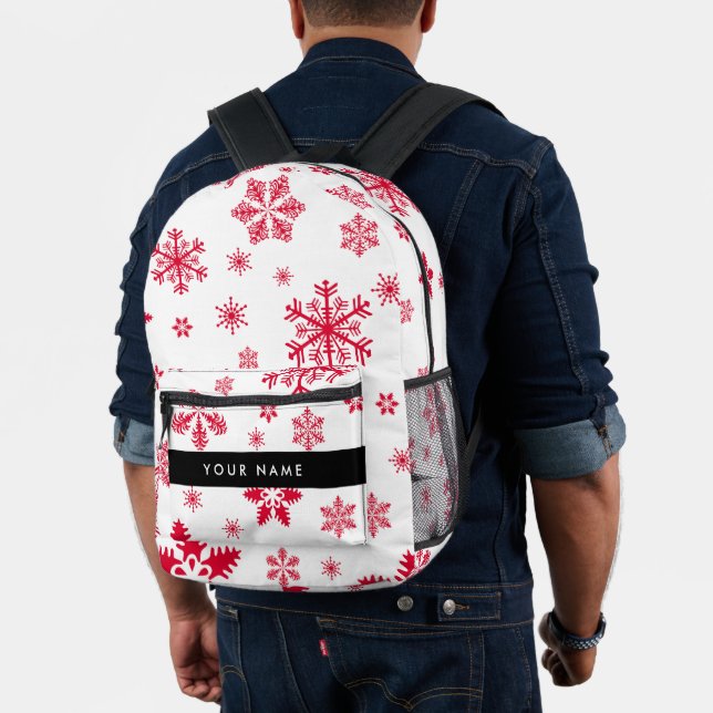 Red Snowflakes, Your name, Personalize Printed Backpack (Insitu (Model))