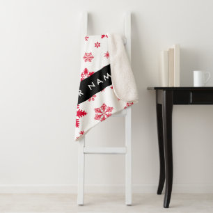 Red Snowflakes, Your name, Personalize Sherpa Blanket