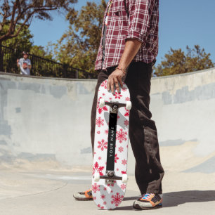 Red Snowflakes, Your name, Personalize Skateboard