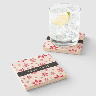 Red Snowflakes, Your name, Personalize Stone Coaster