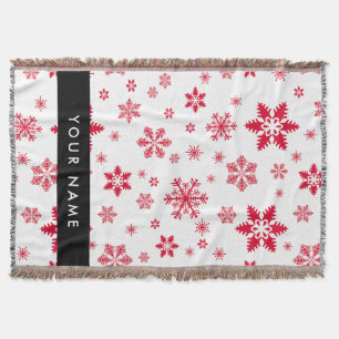 Red Snowflakes, Your name, Personalize Throw Blanket