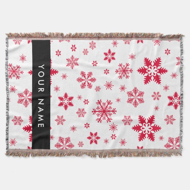 Red Snowflakes, Your name, Personalize Throw Blanket (Front)