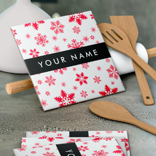 Red Snowflakes, Your name, Personalize Tile