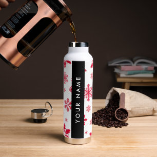 Red Snowflakes, Your name, Personalize Water Bottle