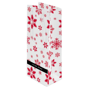 Red Snowflakes, Your name, Personalize Wine Gift Bag
