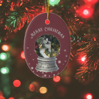 Red Snowglobe Snowflake Photo Ceramic Ornament