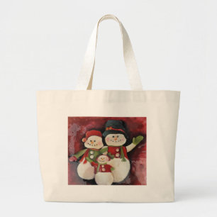 Red Snowman Family Large Tote Bag