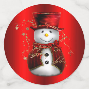 Red Snowman on Metallic Red Christmas Confetti