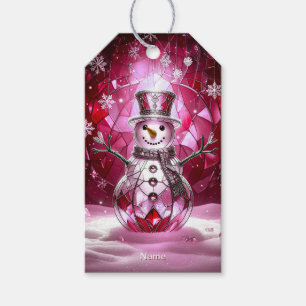 Red Snowman Snowflakes Holiday Gift Tag