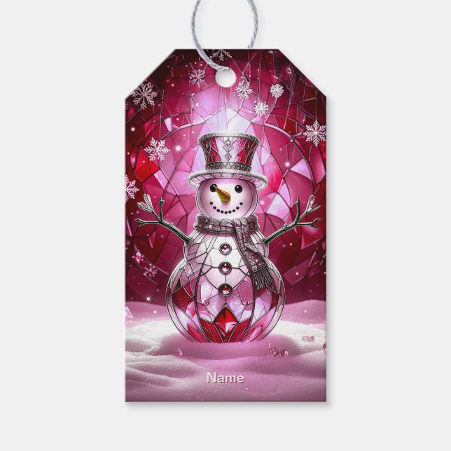 Red Snowman Snowflakes Holiday Gift Tag (Front)