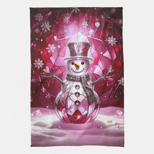 Red Snowman Snowflakes Holiday Kitchen Towel (Vertical)