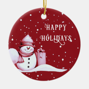 Red Snowman Snowy Christmas Holiday Ornament
