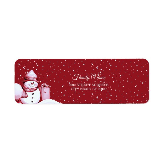 Red Snowman Snowy Christmas Holiday Return Address (Front)