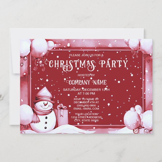 Red Snowman Snowy Christmas Party Holiday Invitation (Front)