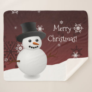 Red Snowman Winter Christmas Sherpa Blanket