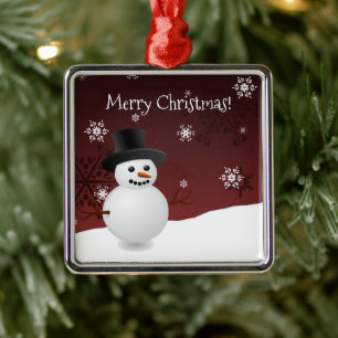 Red Snowman Winter Scene Ceramic Ornament