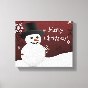 Red Snowman Winter Scene Christmas Canvas Print