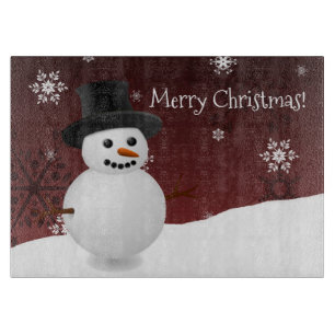 Red Snowman Winter Scene Christmas Cutting Board