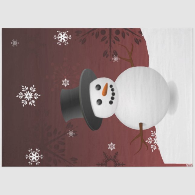 Red Snowman Winter Scene Christmas Tissue Paper (Front)