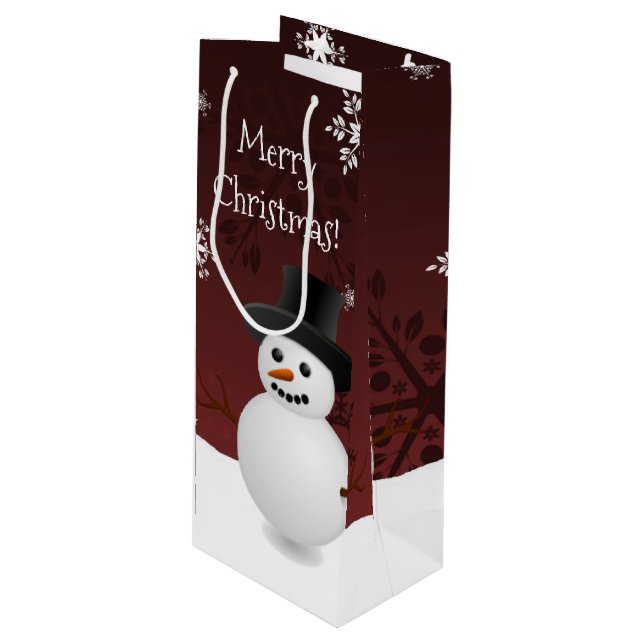 Red Snowman Winter Scene Sac cadeau de vin de Noël (Devant Angle)
