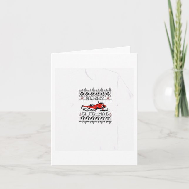 Red Snowmobile Holiday Sweater Merry Sledmas Ugly  Card (Front)