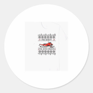 Red Snowmobile Holiday Sweater Merry Sledmas Ugly Classic Round Sticker