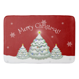 Red Snowy Christmas Tree Bath Mat