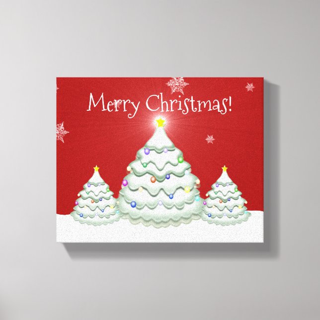 Red Snowy Christmas Tree Canvas Print (Front)