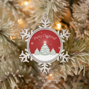 Red Snowy Christmas Tree Snowflake Ornament