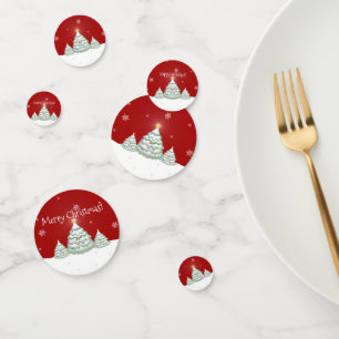 Red Snowy Christmas Tree Table Confetti