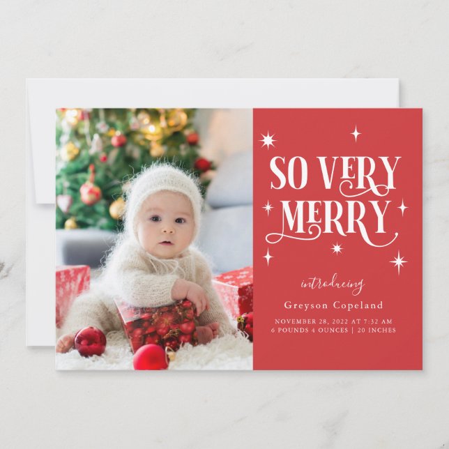 Red So Very Merry Holiday Baby Photo Announcement (Front)
