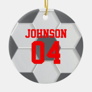 Red Soccer Ball Christmas Ceramic Ornament