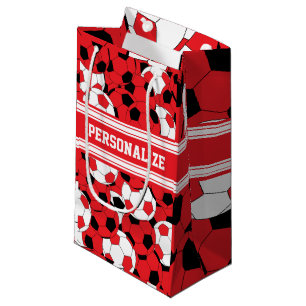 Red Soccer Ball Collage Personalize Small Gift Bag
