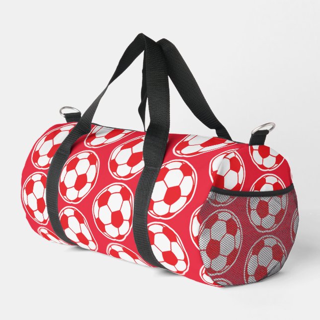Red Soccer Ball Pattern Screwball Graphics Duffle Bag (Right Corner)
