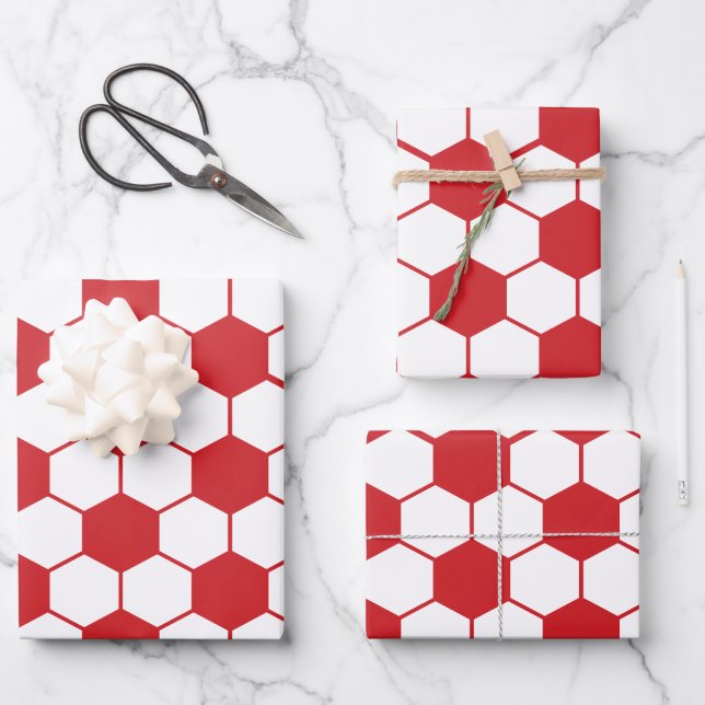 Red Soccer ball pattern Wrapping Paper (Front)