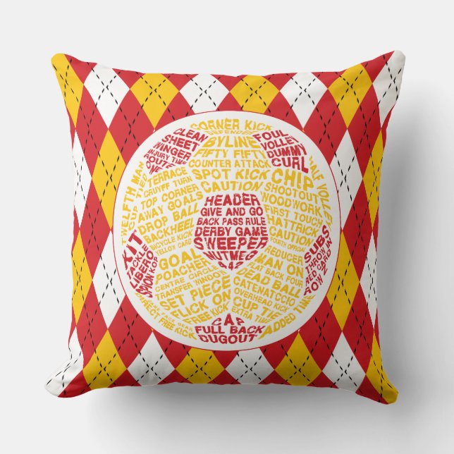 Red Soccer Ball Typography Throw Pillow (Front)
